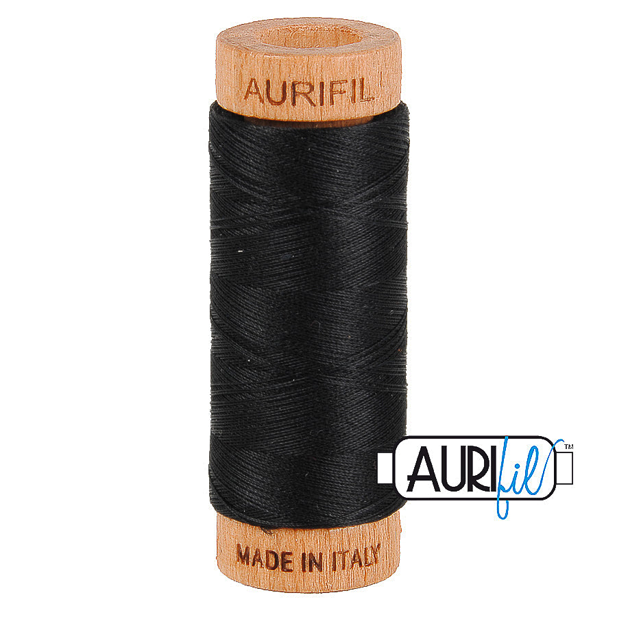 Aurifil Garn aus 100 % Baumwolle, 80 wt./2-fach - 2692, ganz schwarz